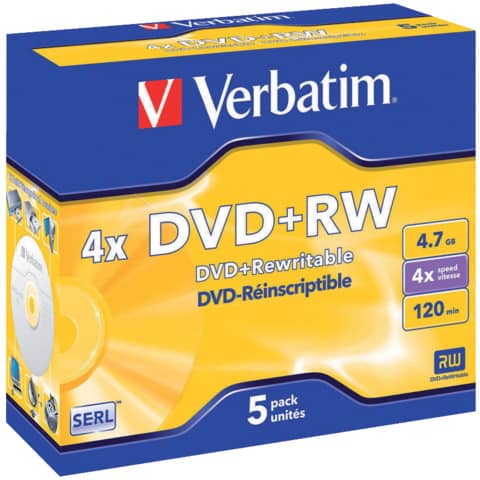 DVD+RW Verbatim 4x 4.7 GB  Conf. 5 pezzi - 43229